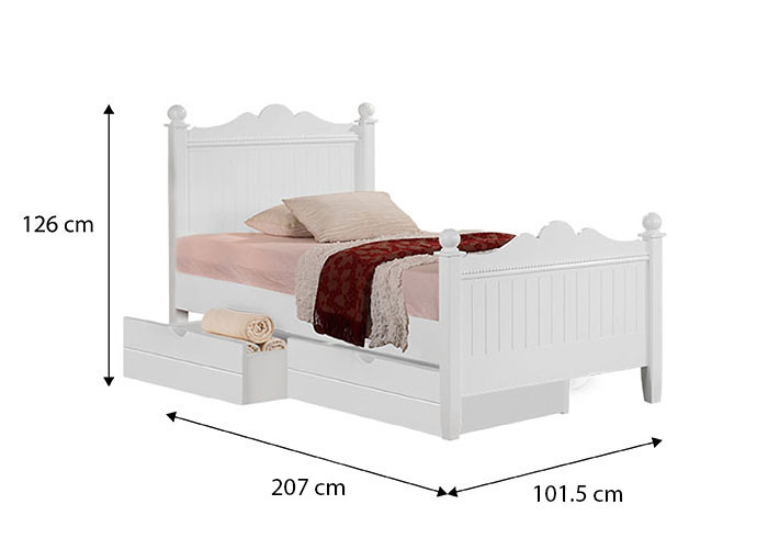 Princess Single Bed Frame with 2 Short Drawers